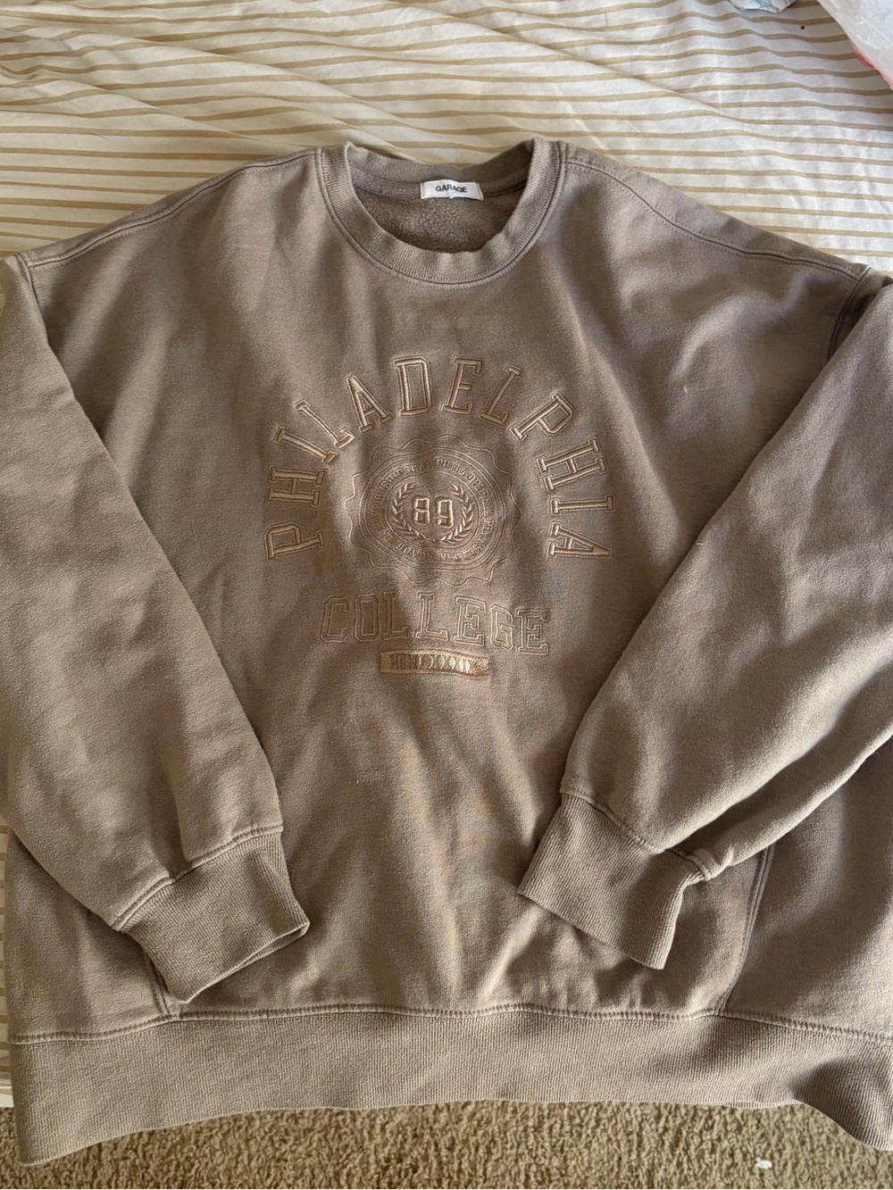 Garage Philadelphia College Embroidered Crewneck Sweatshirt - Taupe